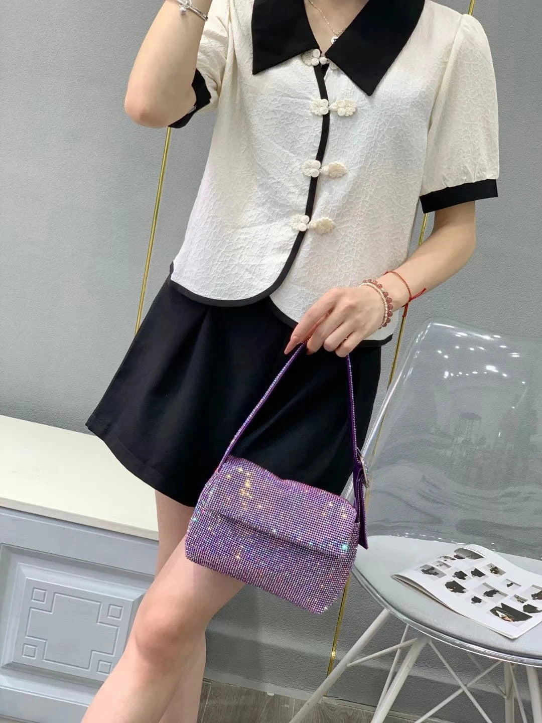S / Multi 2024 New Elegant  rhinestone handbag purse bolsas evening bags luxury shoulder bag