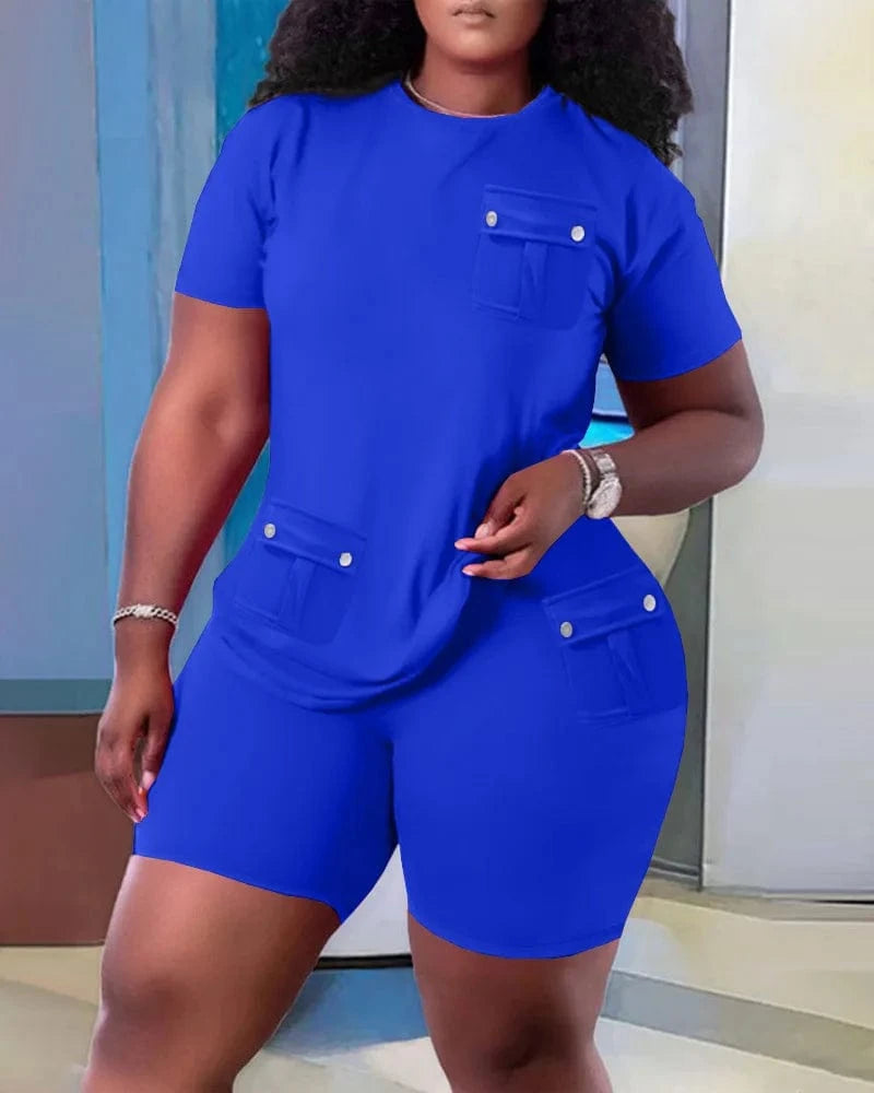 S / NAVY 2024 European and American oversized women's fashion casual home short sleeved shorts set