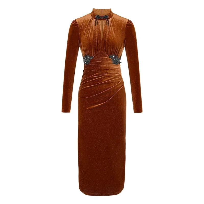 S / Orange ZYHT 70237 Clothes Woman Loose Casual Velour Sequin Sexy Bulk Dress Wholesale One Piece Luxury Designer Dresses