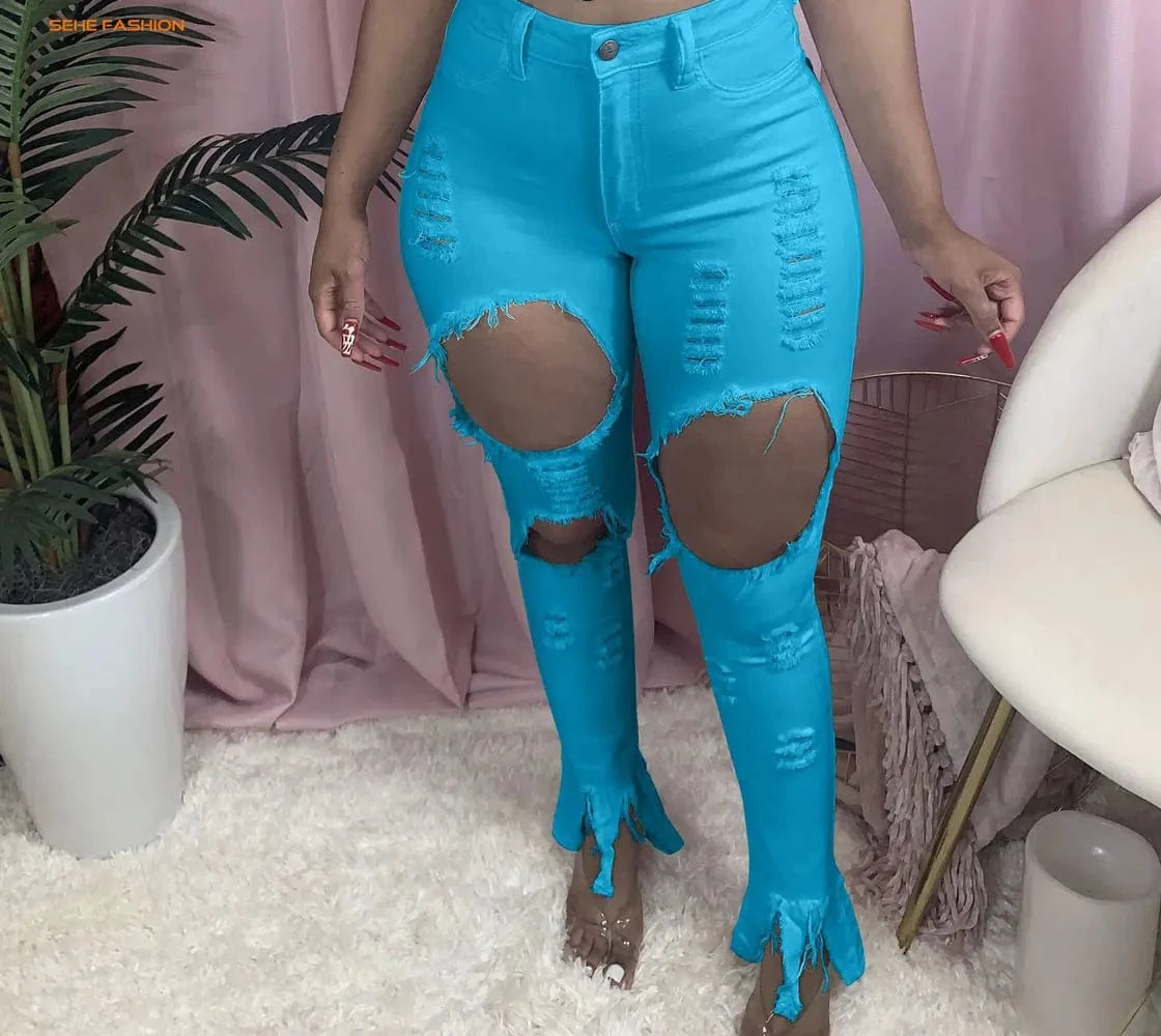 S / pic 5 21105-MX68 denim ripped designs high waist plus size women jeans sehe fashion