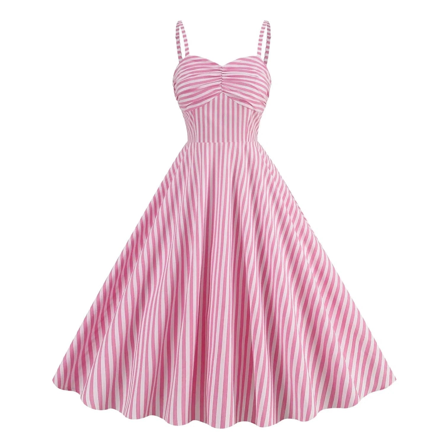 S / Pink 02 2024 New Vacation Style Retro Plaid Stripe Hanging Strap High Waist Women's Cotton Medium Length Sleeveless A-line Casual Dress