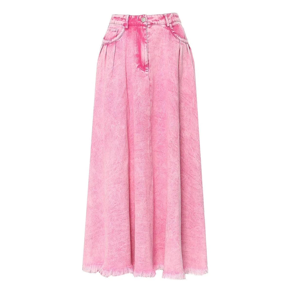 S / Pink 2024 New A-line Rubbed Edge High Waist Fashion Denim Skirts Cotton Spring Summer Casual Retro Women Long Skirts