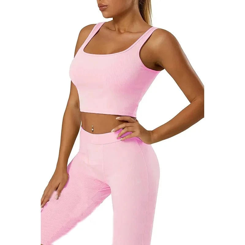 S / pink Activewear ribbed outfits women's seamless scrunch butt leggings sets woman wholesale