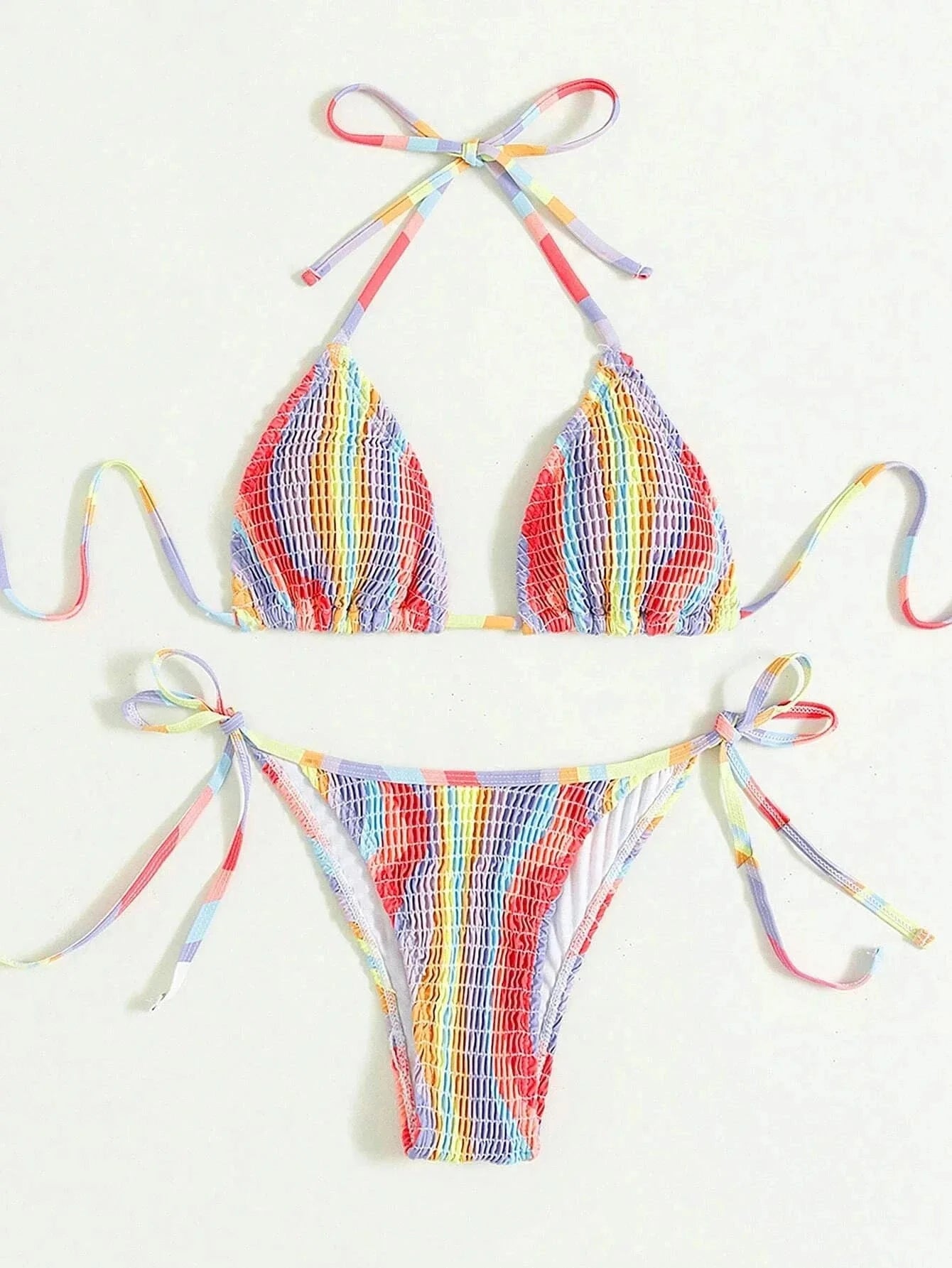 S / Pink Hot sale high quality three-point beach bikinis wholesale chroma wrinkle bandage swimsuits custom styles swimwear