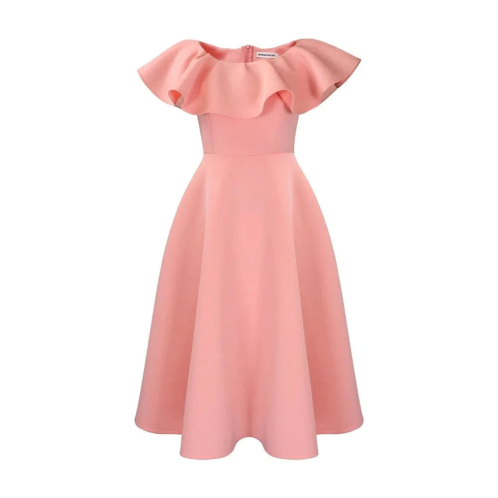 S / Pink Latest Pink Design Summer Evening Dress Wedding Bridesmaid Clothing Sexy A Line Short Sleeve Pleated Dresses