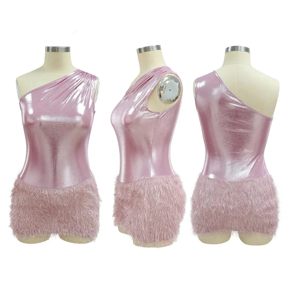 S / Pink Wholesale summer boutique 2024 one shoulder shiny patchwork hot sexy women's dresses