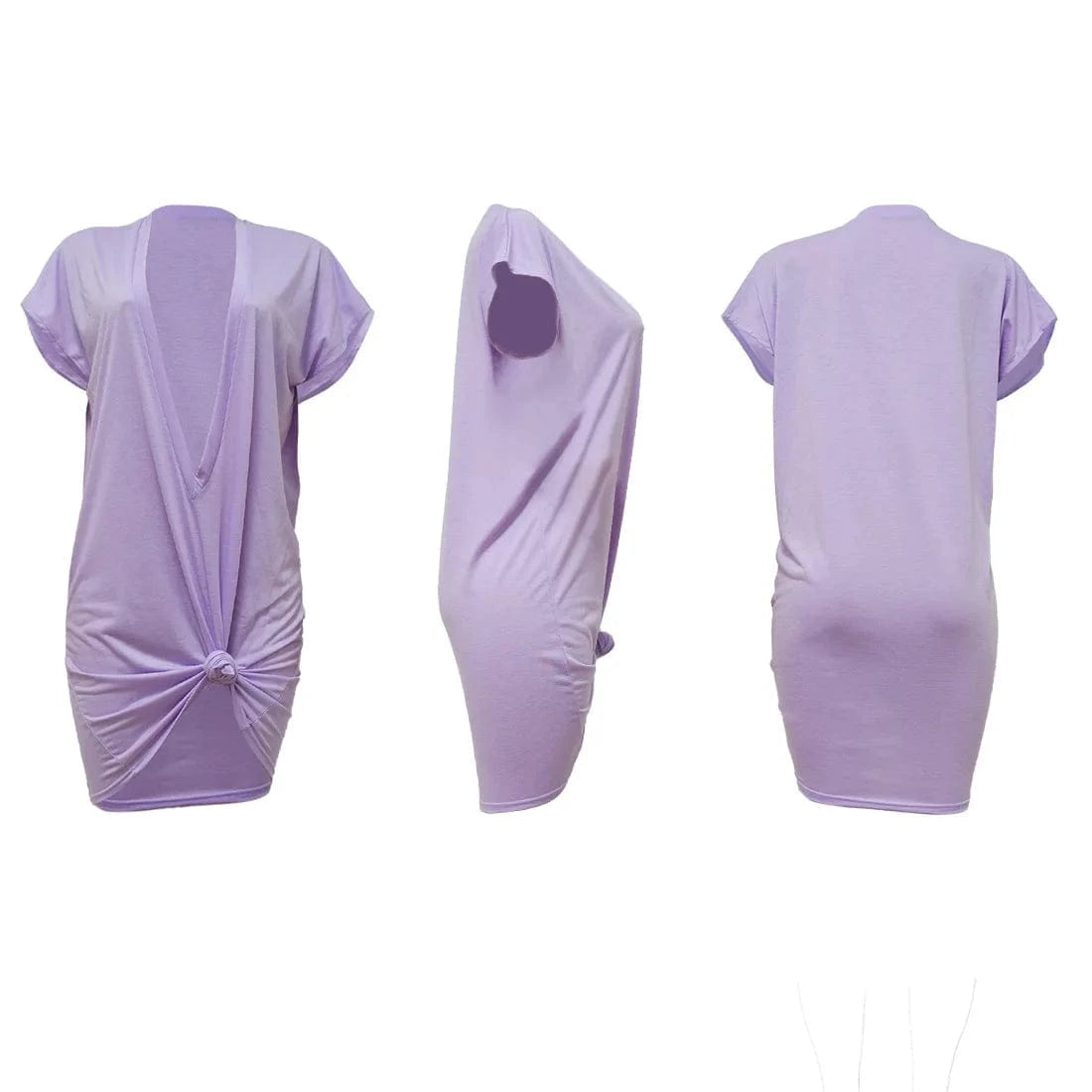 S / Purple Bomblook C129DS Sexy Outfits Solid Women Party Club Dresses Short Sleeve Deep V Neck Mini Knotted Elegant Dress
