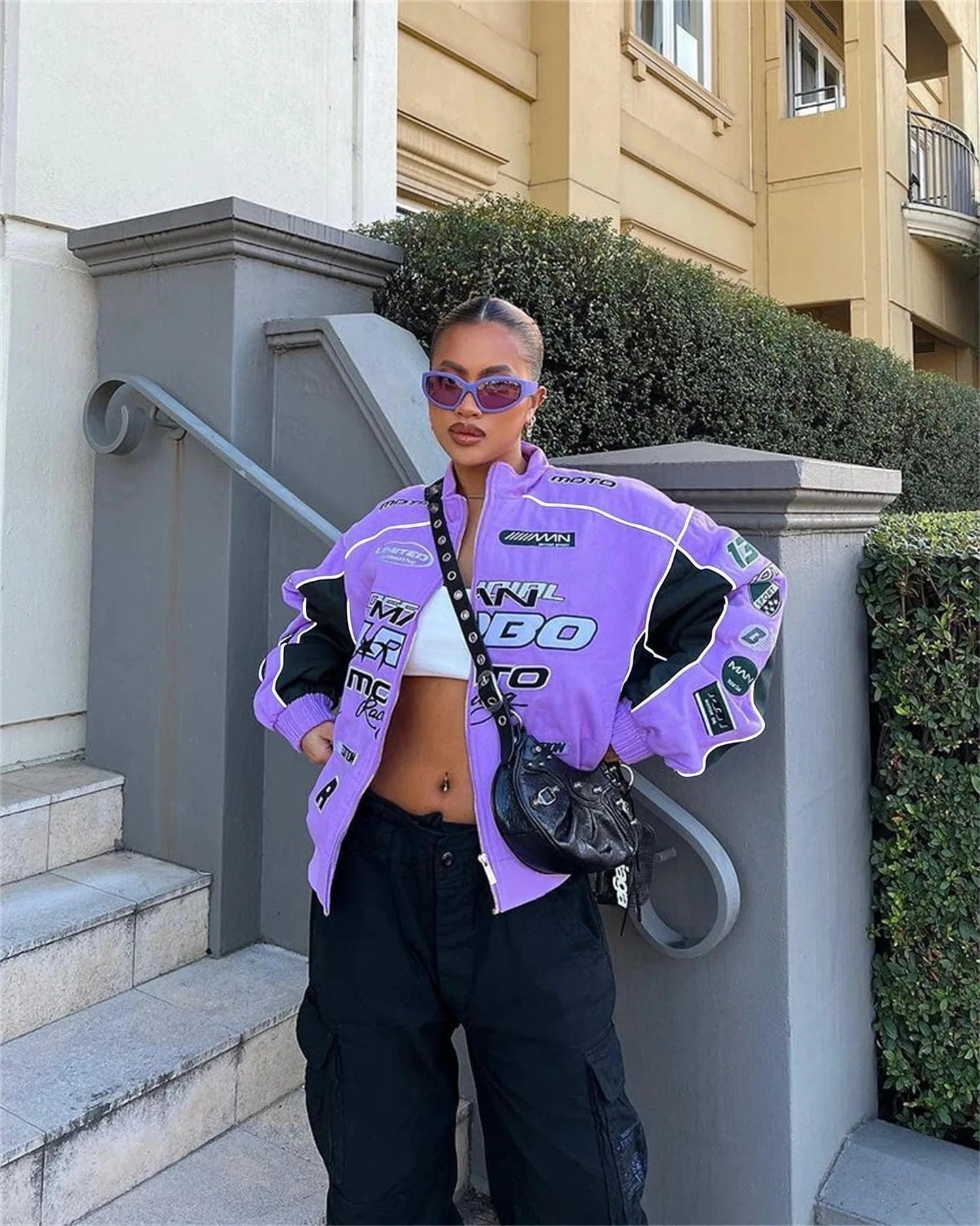 S / Purple Fall 2022 Women Clothes Trendy Streetwear Letter Women Jackets Woman Baseball Loose Jacket for Mujer