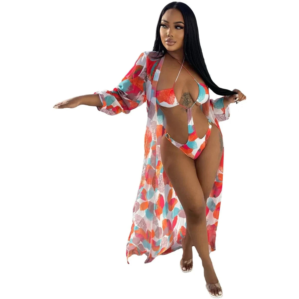 S / Red 2022 New Bikini Latest cut out Design Beach Dress Women Two Piece Underwire Chiffon Swimwear Bathing Sexy Suits With Cover Up