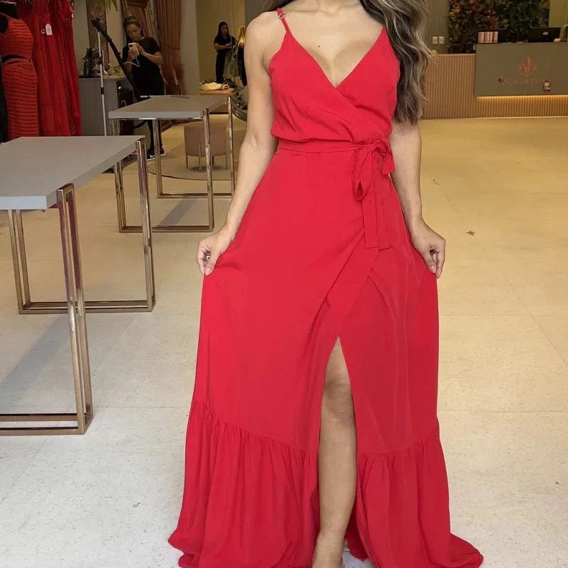S / Red 2024 Factory OEM Ladies Sleeveless Maxi Dresses Summer Custom Womens Long Dress Casual Plain Beach Boho Dresses