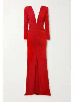 S / Red OUDINA 2024 Ladies Clothing Deep V Long Sleeve High Waist Backless Fishtail Formal Dress Evening Women Dresses Elegant