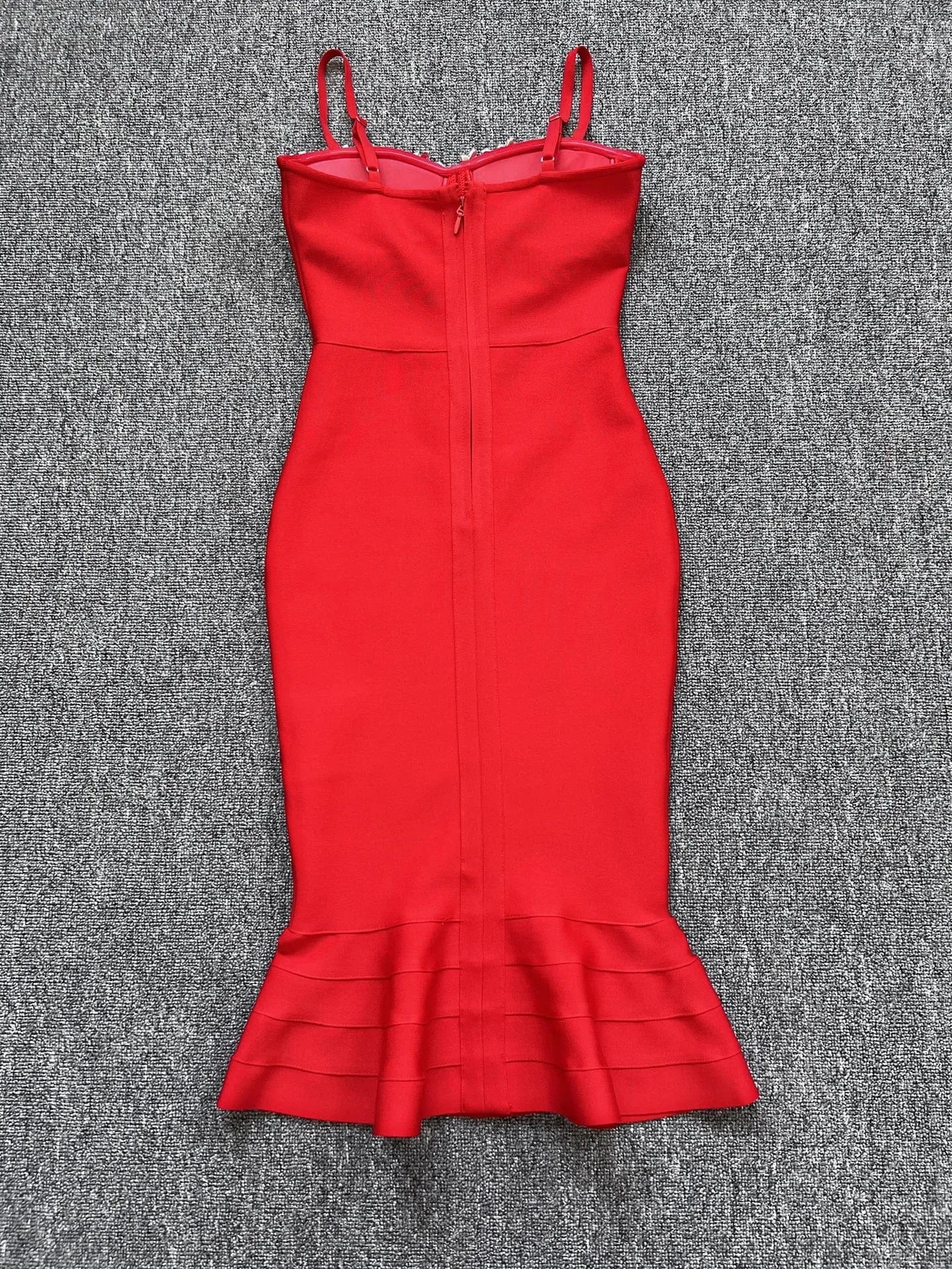 S / Red Party Wear Crystal Dresses Rhinestone Stretch Bandage Fish Tail Dress for Women