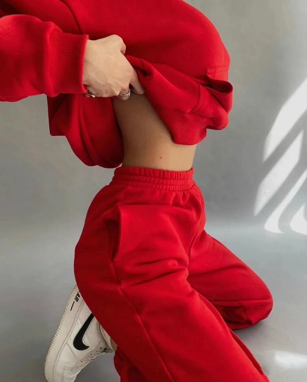 S / Red Two Pieces Sets Women Outfits Autumn Winter Long Sleeve Tracksuit Ladies Sportswear Top + Pants Jogging Suits Women's New 2024