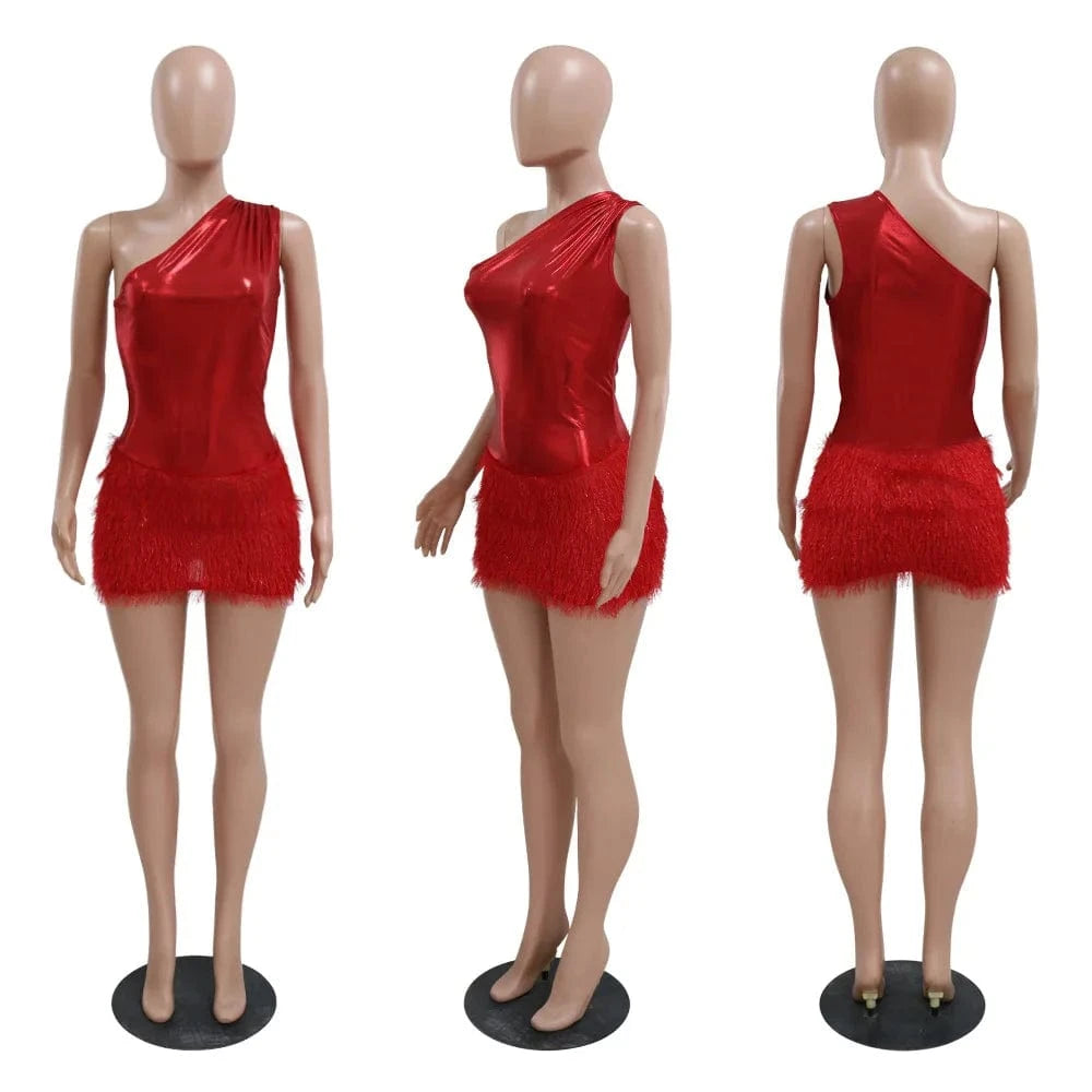 S / Red Wholesale summer boutique 2024 one shoulder shiny patchwork hot sexy women's dresses