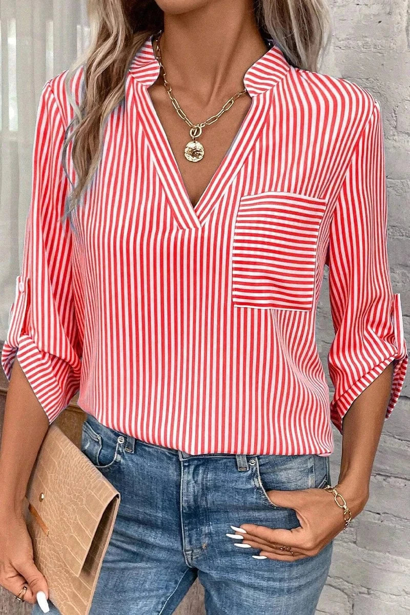 S / Red Z189777 2024 woman clothes spring summer stylish casual print shirts women's blouses v collar long sleeve ladies tops