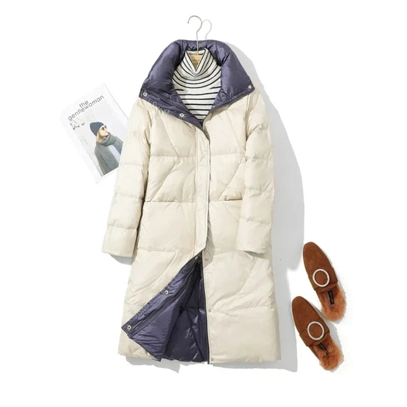 S / Rice White Winter 2024 New Double Wear Light Down Jacket Women's Middle School Long Korean Slim White Duck