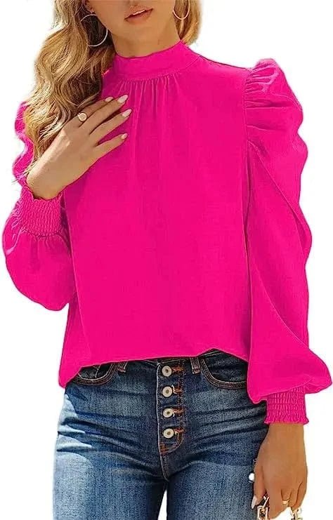 S / Rose Madder 2024 New European and American Lace-up Leg of Lamb Sleeve Loose Long Sleeve  Spring and Autumn Women's Shirt