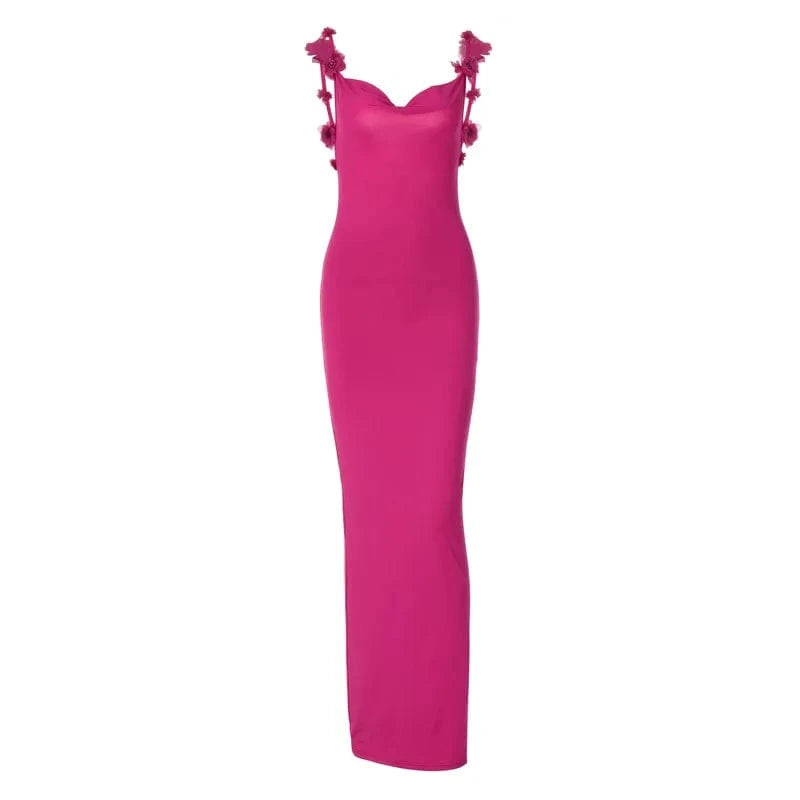 S / Rose Madder SML Sexy Ladies Pink Sleeveless V Neck Backless  Party Dresses For Women  Maxi Dresses