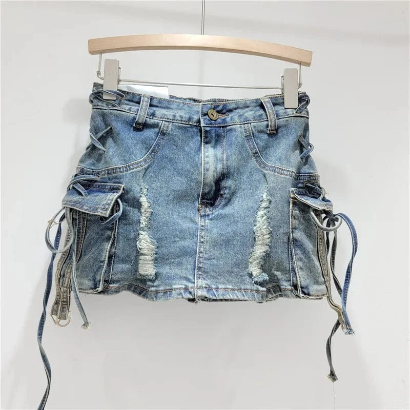 S / Sky Blue New arrivals 2024 spring and summer high waist wholesale jeans denim skirt women's skirts