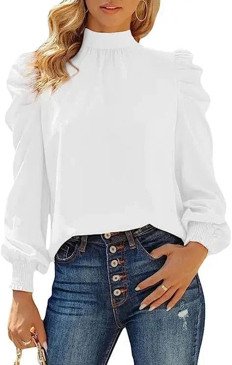 S / White 2024 New European and American Lace-up Leg of Lamb Sleeve Loose Long Sleeve  Spring and Autumn Women's Shirt