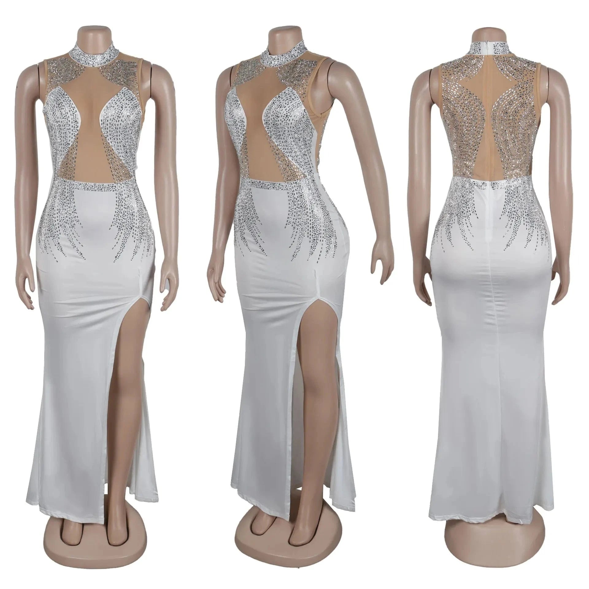 S / White 2024 summer boutique trendy popular evening party diamond sleeveless maxi women's dresses