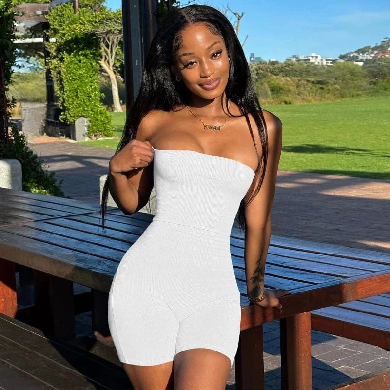 S / White 2634 Solid Knit Ribbed Sleeveless Styretchy One Piece Rompers 2024 Summer Casual Gym Hiking Tracksuit Jumpsuit Bodysuit Clothes