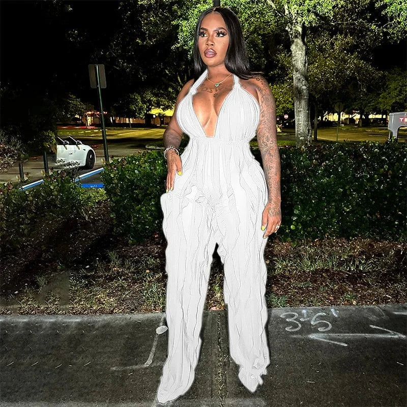 S / White Bodysuit Ladies Casual Jumpsuits for Women Sexy Slice Backless One Piece Jumpsuit Women Pants Flare Jumpsuit