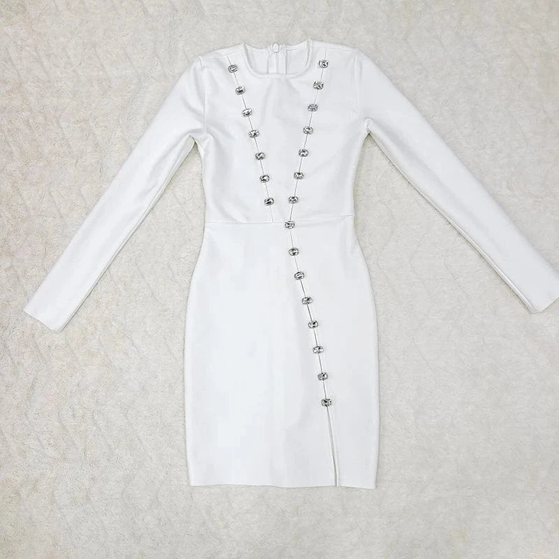 S / White Fashion Party Clothing Celebrity Runway Long Sleeve White Evening Dresses