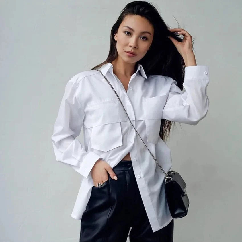 S / White Fashionable Hot Selling Button Long Sleeve White Woman Oversized Shirt Top Casual