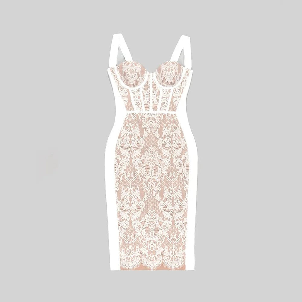S / White-IN STOCK OUDINA Women's Stylish Clothing French Long Nightclub Tight Dresses Women Lady Elegant Formal Long Lace Evening Dress