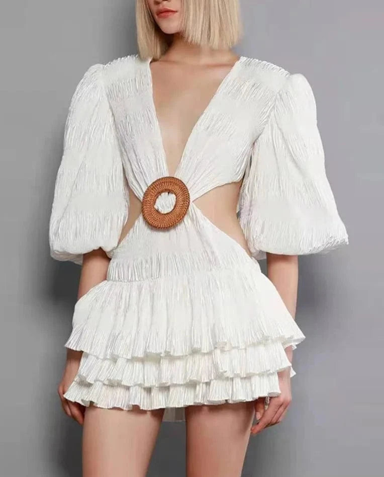 S / White Liu Ming Hot Selling 2024 Elegant Women Summer V Neck Backless Casual Loose A Line Short Dress