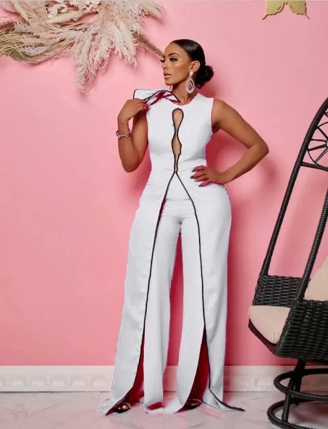 S / White Liu Ming Wholesale 2024 New Design Women Elegant Sexy Hollow Out Sleeveless Loose Wide Leg Jumpsuit