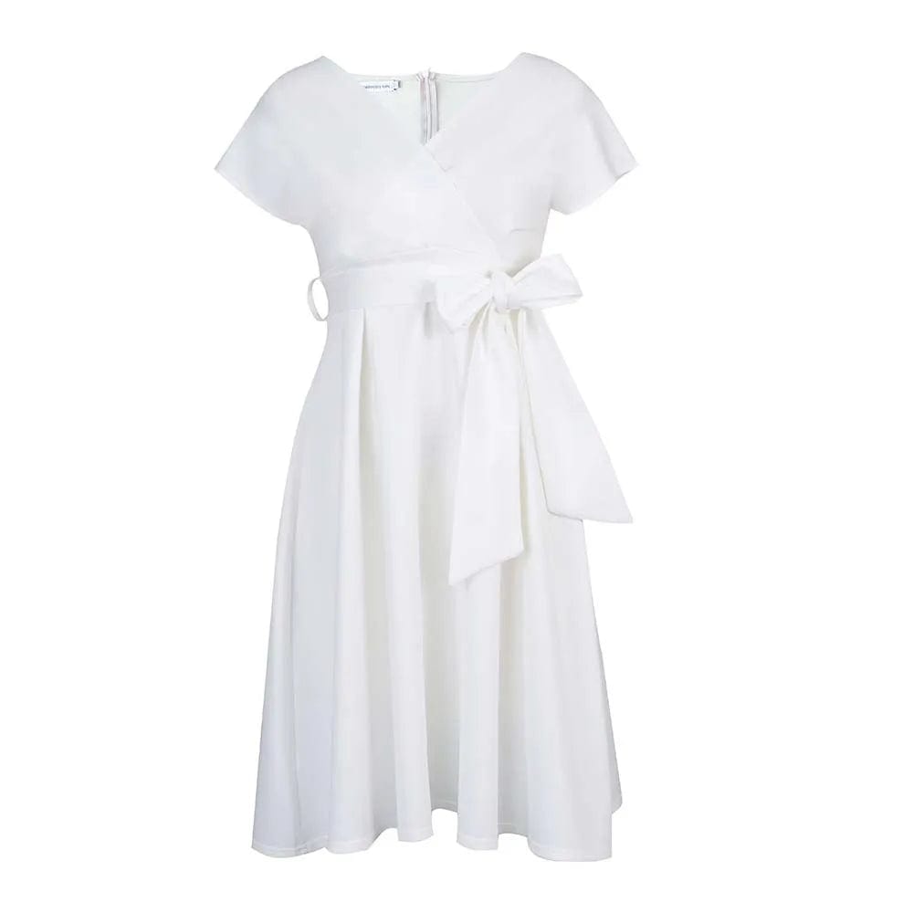 S / White New Product Ideas Summer V-neck Waistband Bow Tie European and American Solid Color Evening Gown Women 2024 Elegant Dress