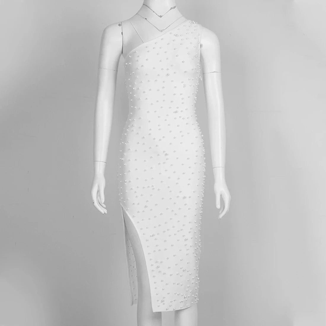 S / White Summer Ladies Black Single Shoulder Beaded Sexy Open Thin vestido cortos Bandage Dress