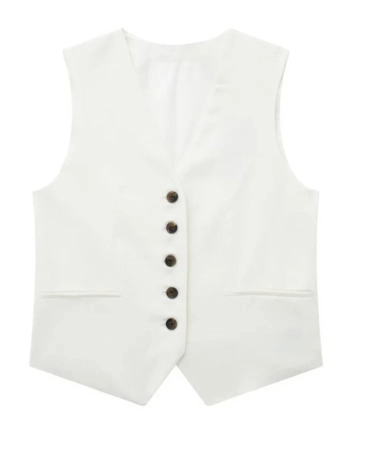 S / White Vest Liu Ming Wholesale 2024 New Arrivals Summer Woman Solid V Neck Sleeveless Single Breasted Vests High Waist Shorts Pants Set