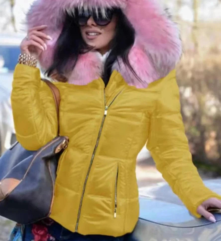 S / Yellow Liu Ming New Trending High Quality Winter Women Clothes Warm Windproof Fur Down Jacket Hooded Parkas Coat