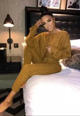 S / Yellow Women's Casual Knit 2 Piece Sets Autumn Winter Outfit Long Sleeve Sweater Pullover Crop Top and Pants Female Sexy Set