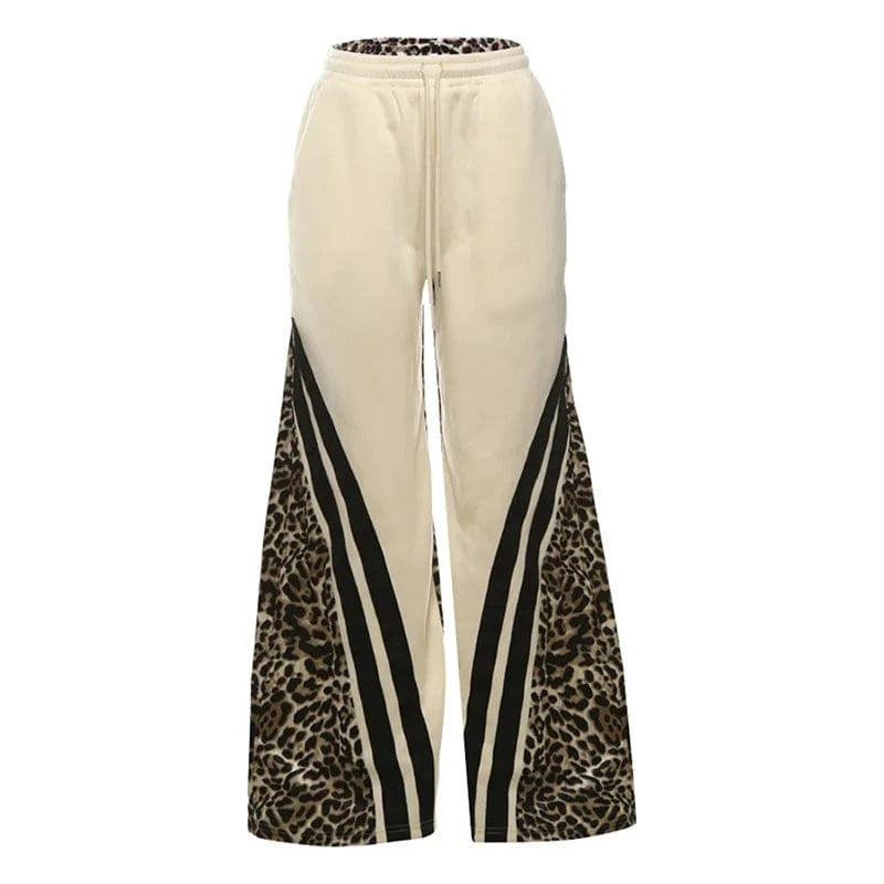 S / Z903PT01 Apricot Bomblook Z903PT01 2024 Autumn New Street Trendy Leopard Print Stripe Color blocked High Waist Loose Pants for Women