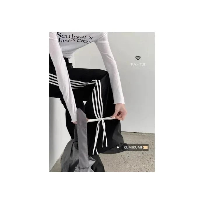 S / Z915ST02 Black pants Bomblook Z915ST02 Street Sports Bow Striped Jacket Stand Collar Women's Slim Fit Zipper Jacket+Pants Bow Pants 2 Piece Set