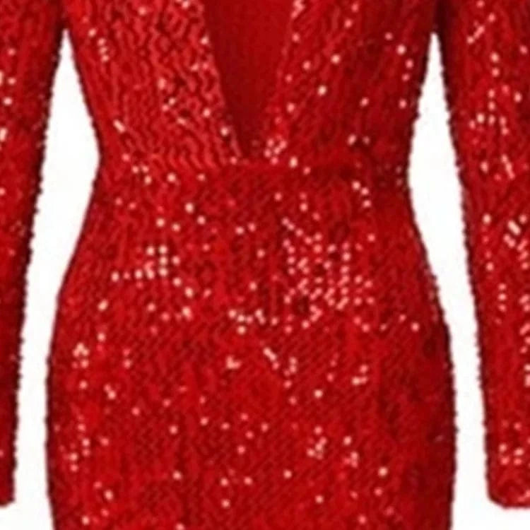 S0274G 2024 new hot -selling European American package hip fish tail red sequins long -sleeved V -neck evening dresses for women