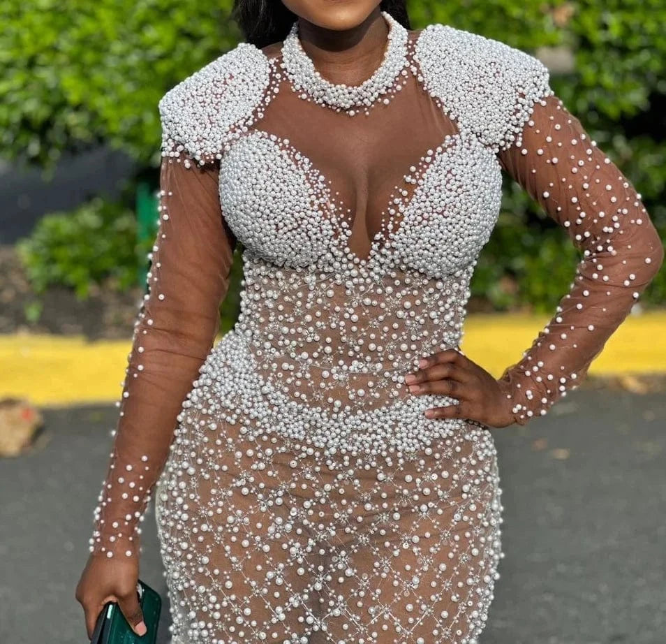 S0368G      Drop shipping  2024  New hot -selling long -sleeved lace pearl elegant women bride wedding dress