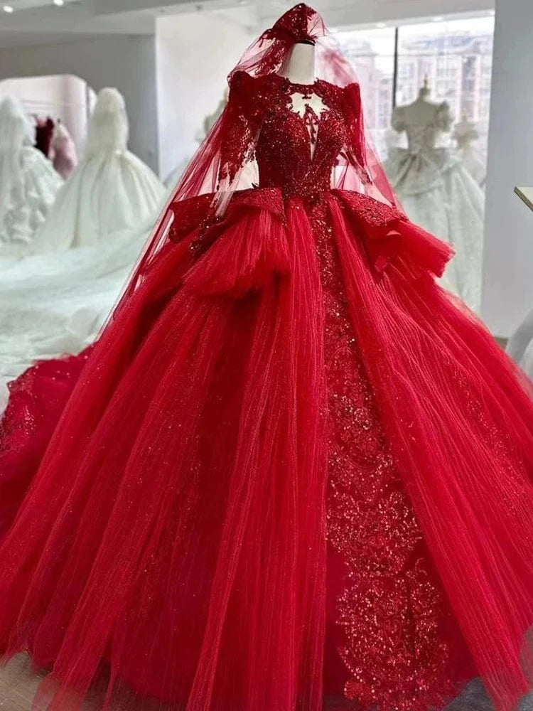 S0413T 2024 Elegant Trailing Bridal A-Line Wedding Dress High Quality Long Plus Size with Lace Decoration Gift Fan Veil Glove