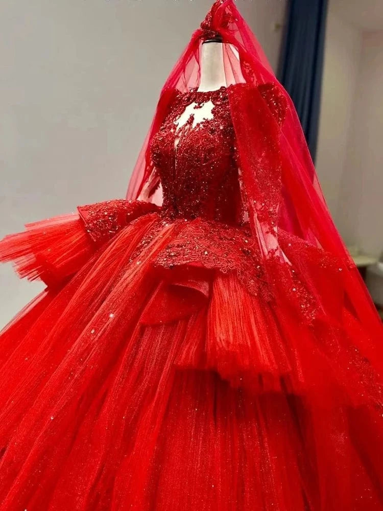 S0413T 2024 Elegant Trailing Bridal A-Line Wedding Dress High Quality Long Plus Size with Lace Decoration Gift Fan Veil Glove
