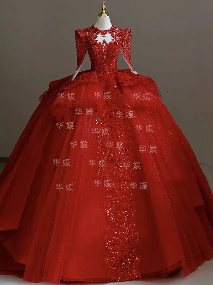 S0413T 2024 Elegant Trailing Bridal A-Line Wedding Dress High Quality Long Plus Size with Lace Decoration Gift Fan Veil Glove