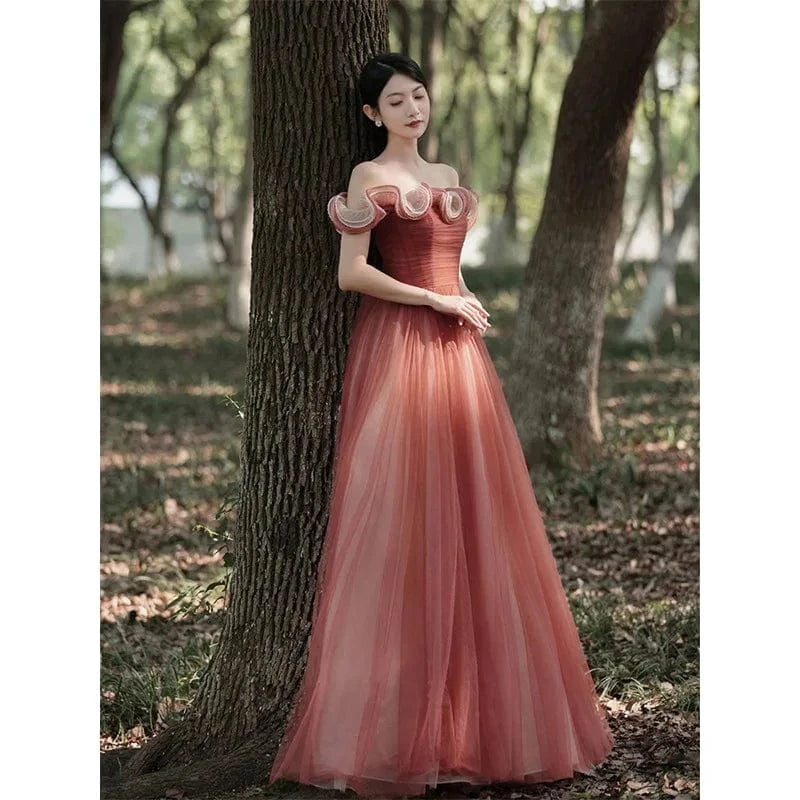 S0431R New hot sale fashion one shoulder elegant sexy heavy beaded puff sleeve temperament evening dress