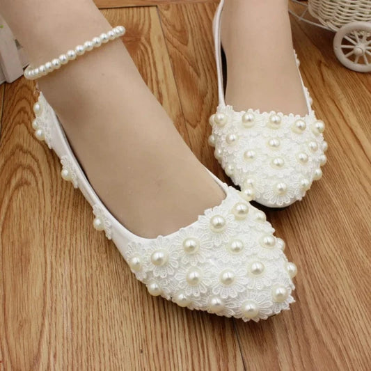 S0498G      2024 new hot -selling white flat -bottom bride girl low -heeled wedding shoes
