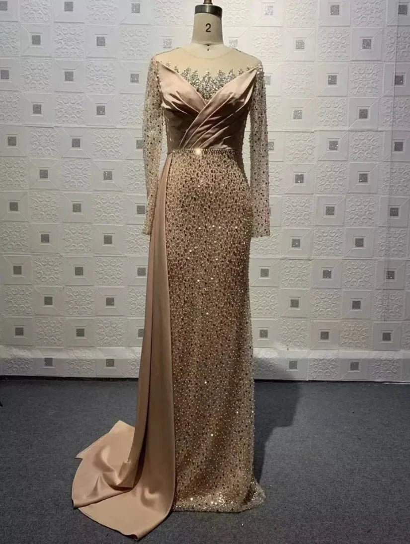 S0579G      2024  New hot -selling sexy round neck fashion long -sleeved long -size elegant  evening dresses women