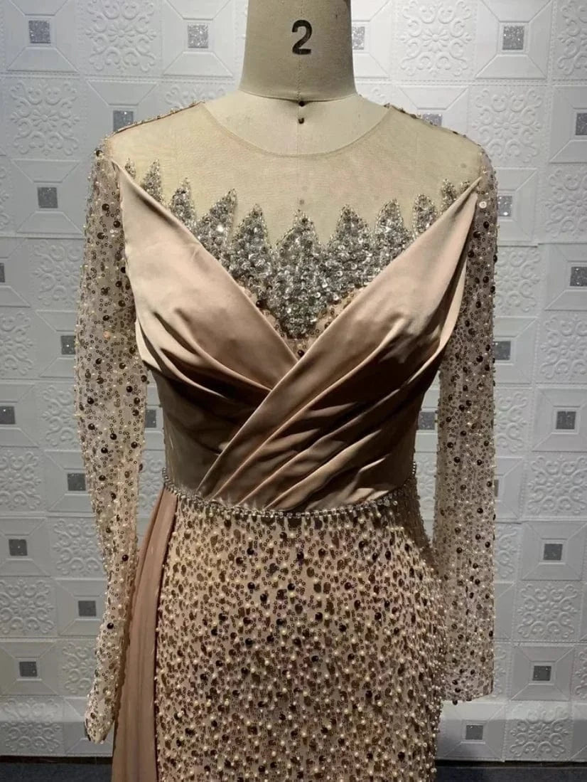 S0579G      2024  New hot -selling sexy round neck fashion long -sleeved long -size elegant  evening dresses women