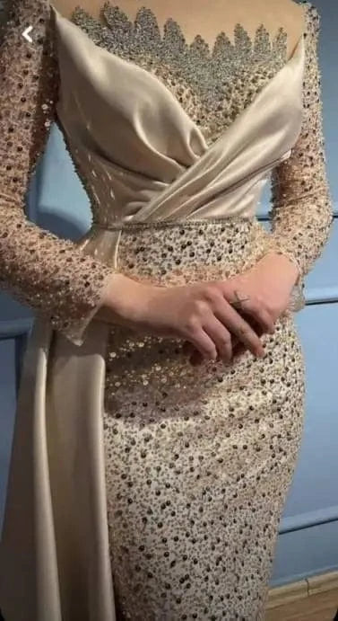 S0579G      2024  New hot -selling sexy round neck fashion long -sleeved long -size elegant  evening dresses women