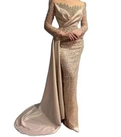 S0579G      2024  New hot -selling sexy round neck fashion long -sleeved long -size elegant  evening dresses women